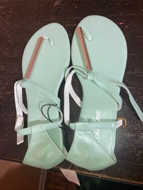 Mint Green Strappy Flat Sandals with Iridescent Accent